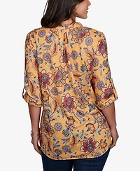 Ruby Rd. Petite Vines Henley 3/4-Sleeve Button-Front Top