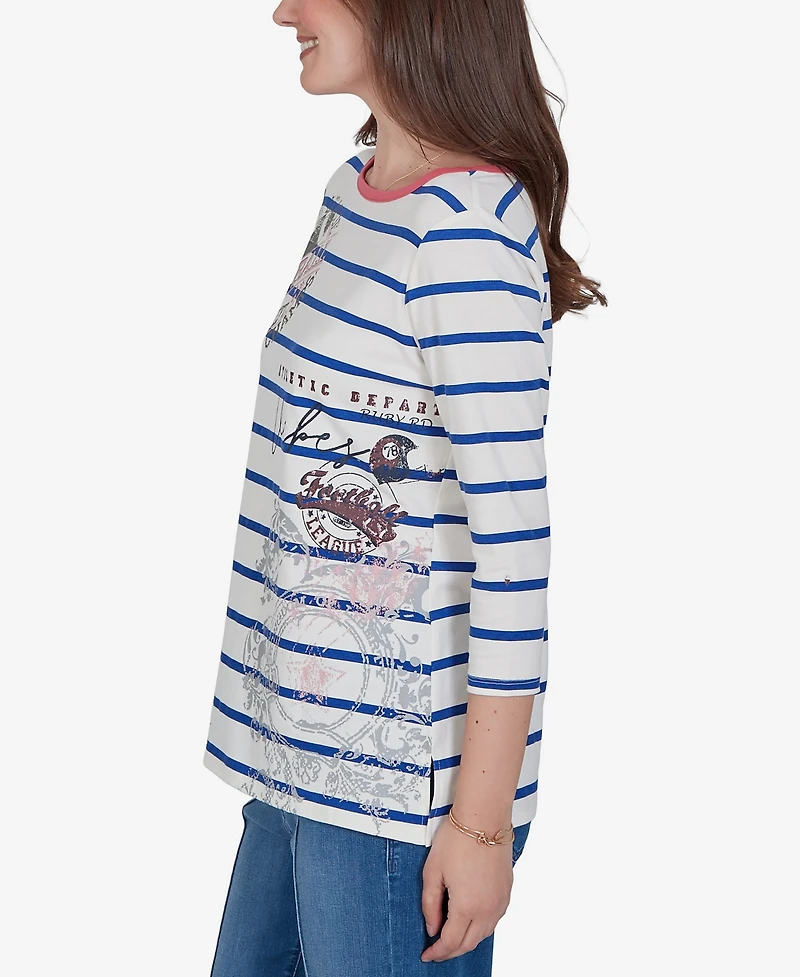 Ruby Rd. Petite Varsity Striped 3/4-Sleeve Boat-Neck Tee