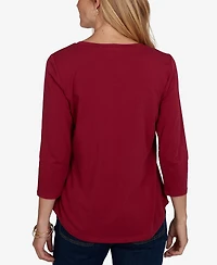 Ruby Rd. Petite Pawsitive Graphic Boat Neck 3/4-Sleeve Cotton-Blend T-Shirt