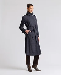 Avec Les Filles Women's Plaid Funnel Neck Belted Trench Coat