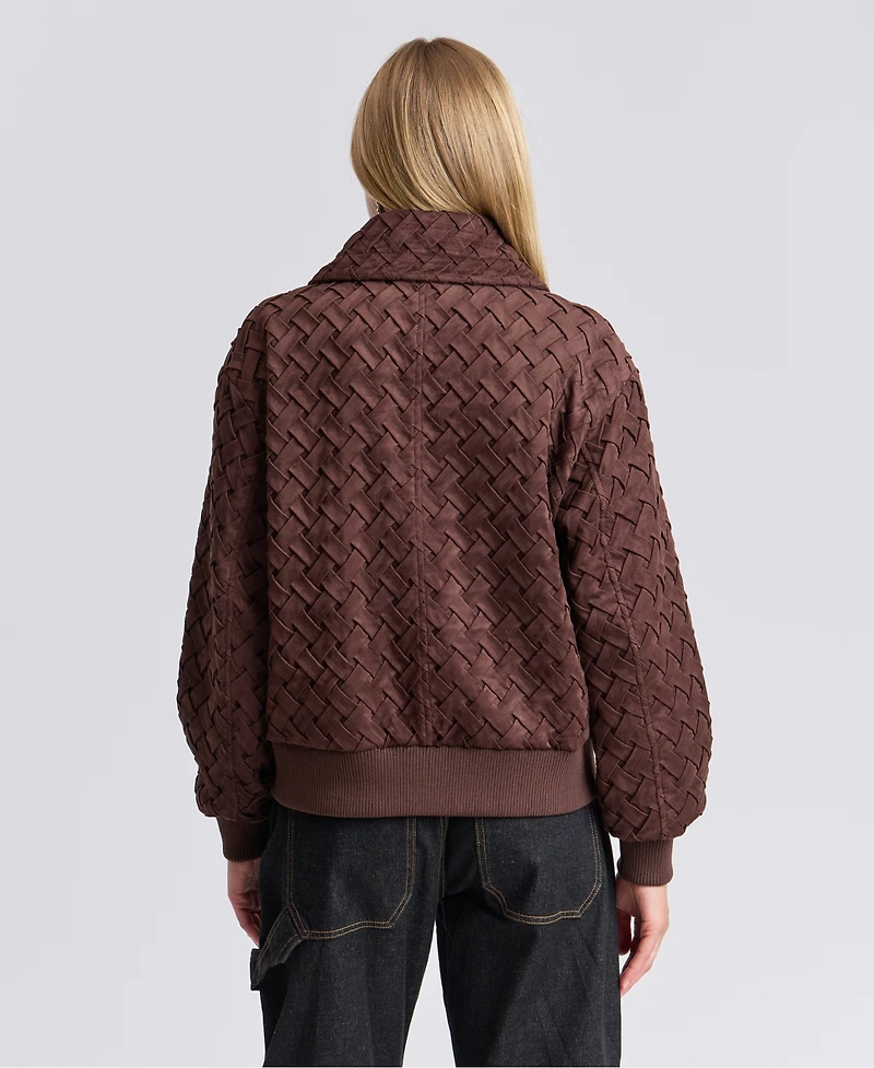 Avec Les Filles Women's Oversized Basketweave Faux Suede Bomber Coat