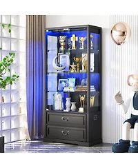 Vlsrka 67" Tall Display Cabinet with Glass Doors and 2 Drawers