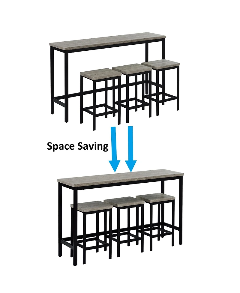 Flynama 4-Piece Counter Height Set, 60.2" Table and 3 Stools