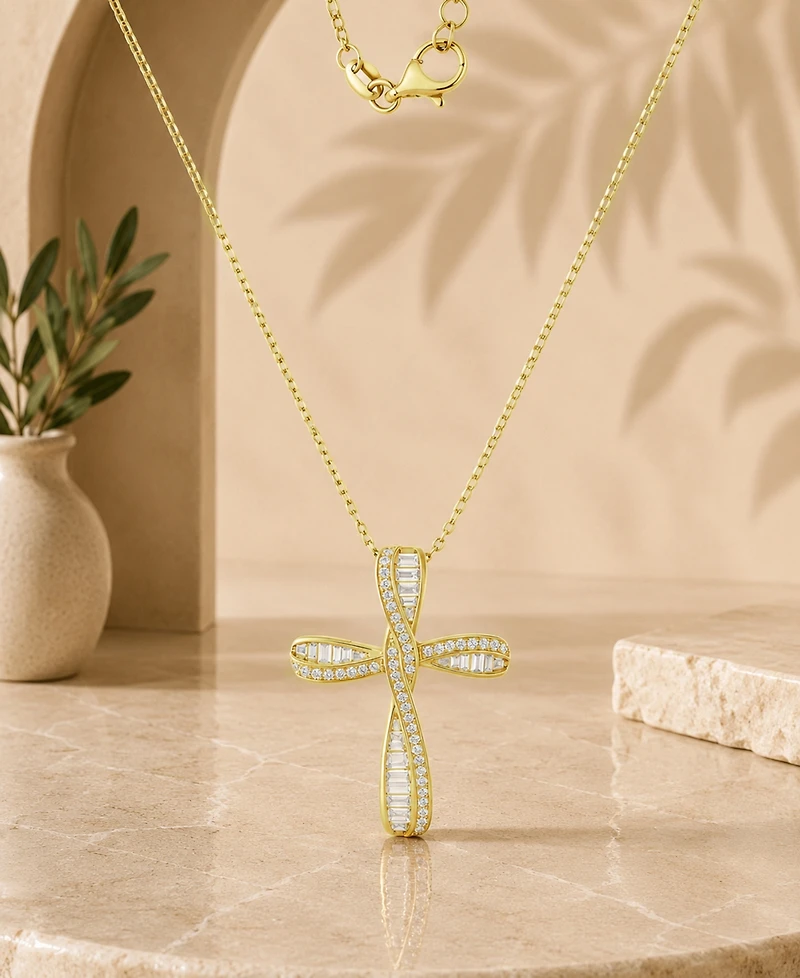 Macy's 14k Gold Over Sterling Silver Cubic Zirconia Cross Necklace