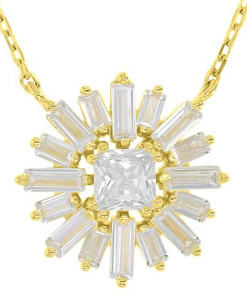 Macy's 14k Gold Over Sterling Silver Baguette and Princess Cut Cubic Zirconia Sunshine Necklace