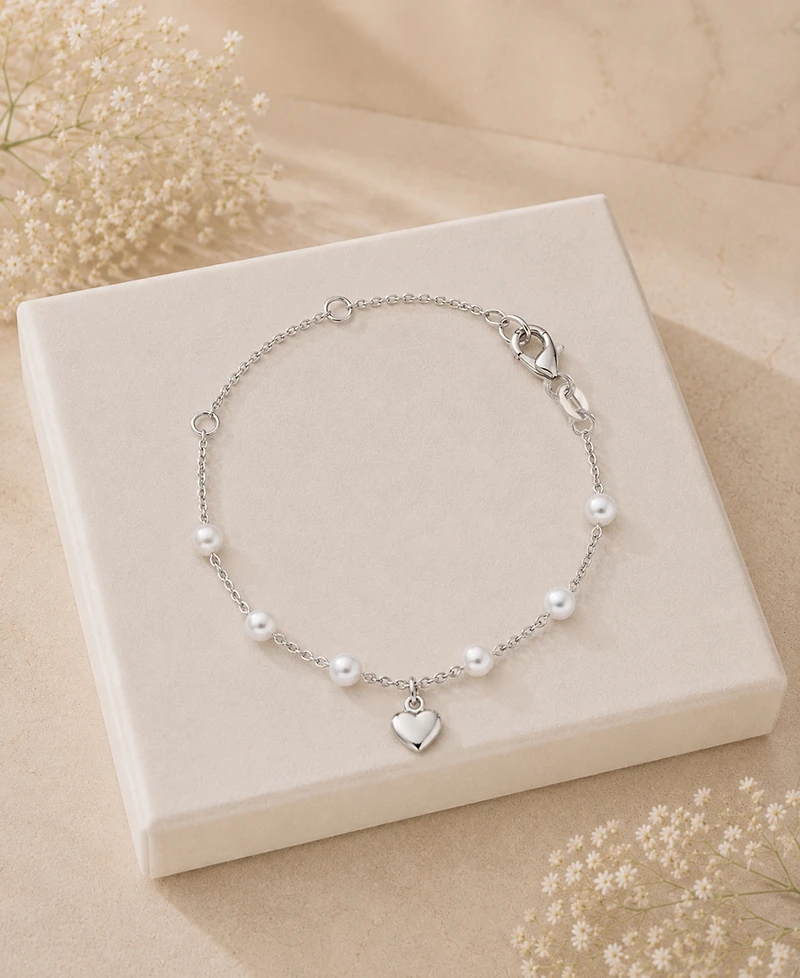 Macy's Rhodium Over Sterling Silver Cultured Pearl Station Bracelet