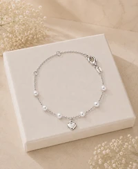 Macy's Rhodium Over Sterling Silver Cultured Pearl Station Bracelet