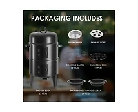 Mountaintop 16" 3-Tier Portable Charcoal Smoker Grill with Easy Temperature Control