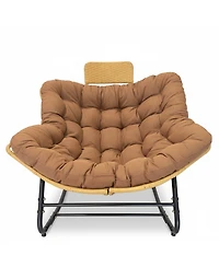 Streamdale Furniture Outdoor Papasan Wicker Rocking Chair with Thick Cushion and Head Pillow
