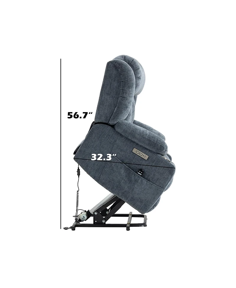 Streamdale Furniture Chenille Power Lift Recliner with Massage, Heating and Usb Ports