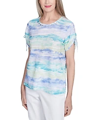 Alfred Dunner Petite Watercolor Tied Short-Sleeve Top