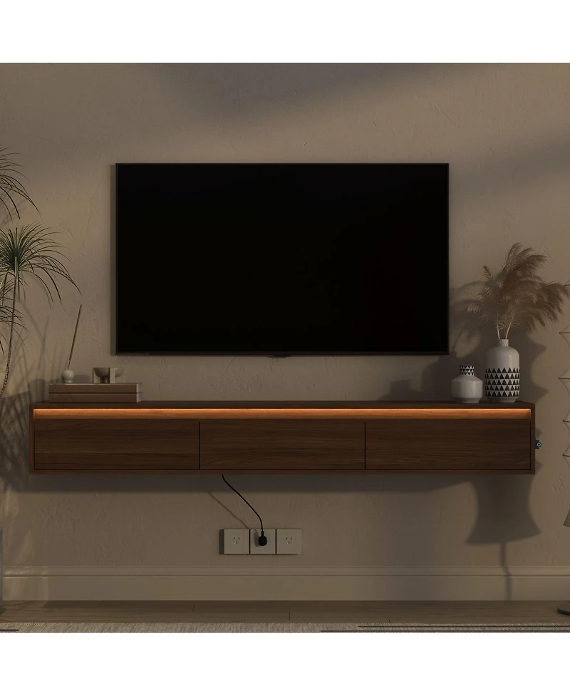 Streamdale Furniture Floating Tv Stand with Led Lights and Power Outlet