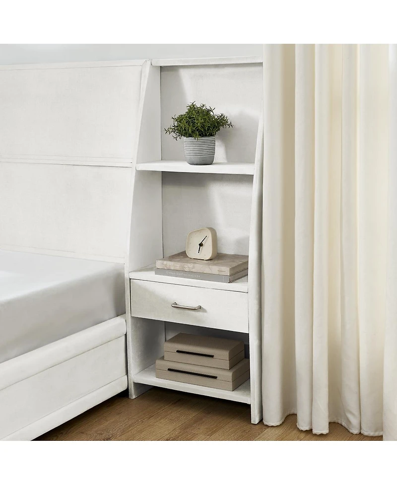 Streamdale Furniture Queen Velvet Storage Platform Bed with Bookcases and Drawer