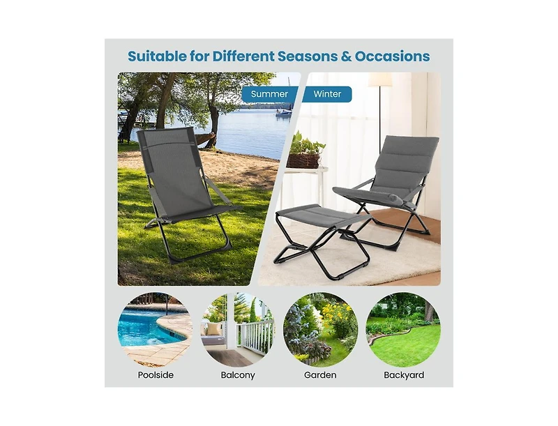 Boyel Living Patio Folding Sling Chair with Ottoman Footrest and Removable Cushion
