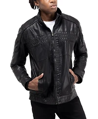 X-Ray Men's Grainy Polyurethane Leather Hooded Jacket with Faux Shearling Lining