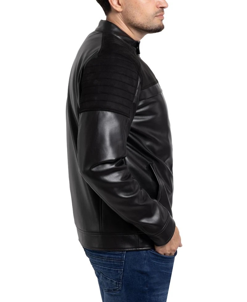 X-Ray Men's Shiny Polyurethane and Faux Suede Detailing with Shearling Lining Jacket