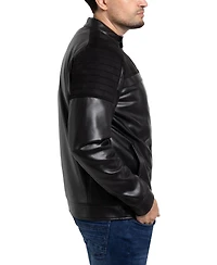 X-Ray Men's Shiny Polyurethane and Faux Suede Detailing with Shearling Lining Jacket