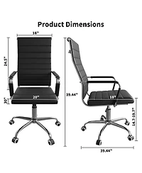 Swivel Home Office Chair, Adjustable Height Ergonomic Executive Computer Chair, Ribbed Pu Leather Conference Room Chair with Arms, Black