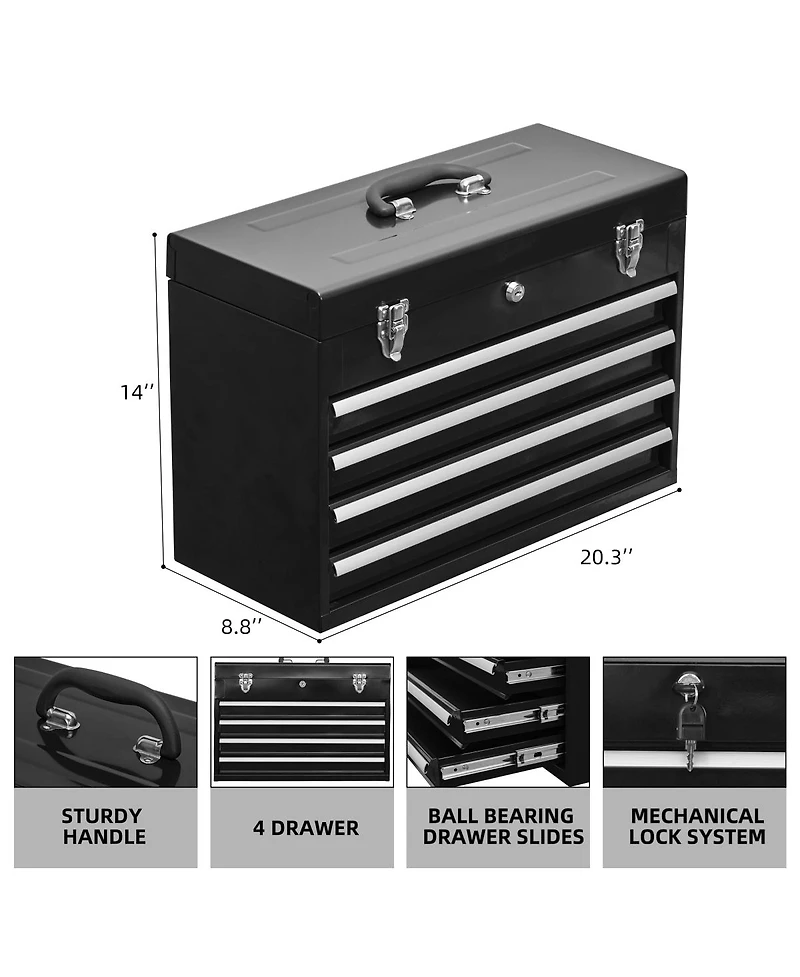 Streamdale Furniture 4-Drawer Portable Metal Tool Chest and Box with Lock