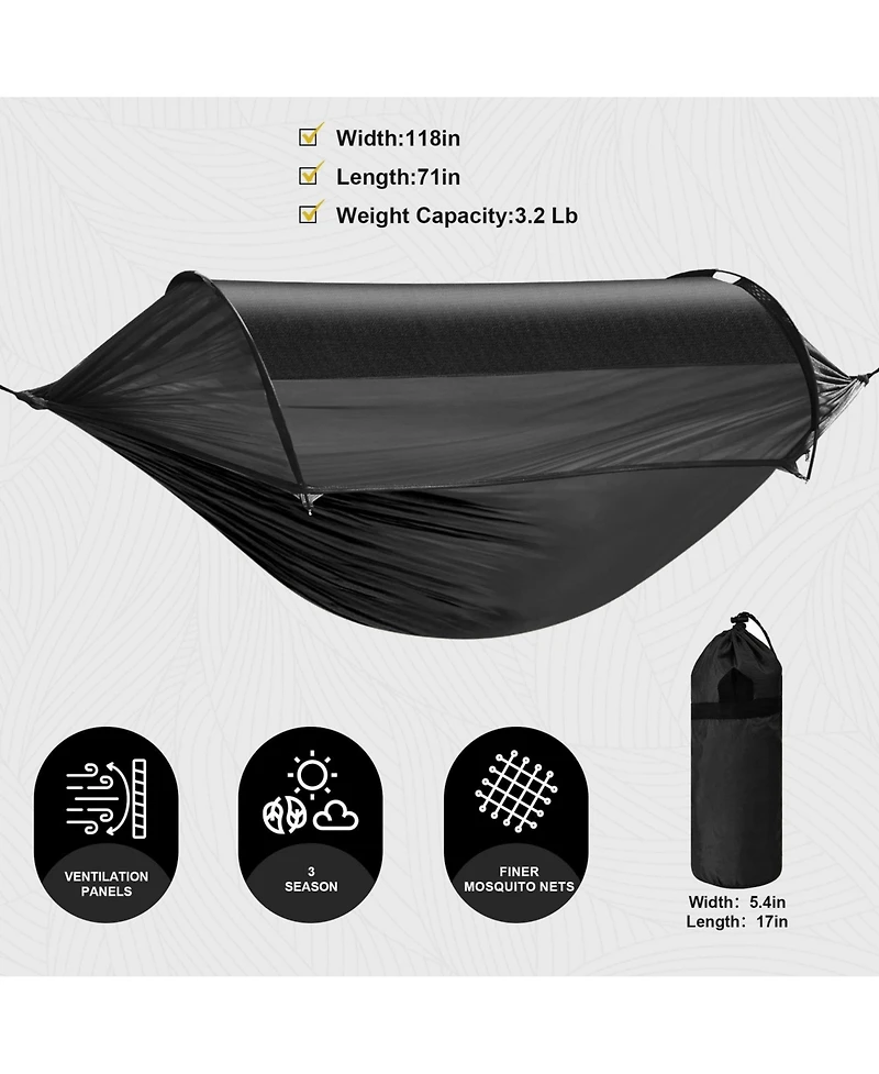 Piscifun Camping Hammock With Mosquito Net Tree Straps Aluminum Rods Portable Lightweight Outdoor Hanging Rest