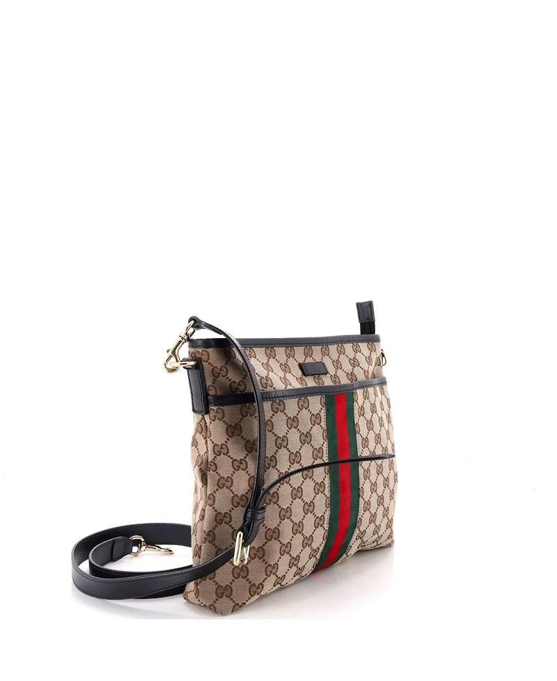 Pre-Owned Gucci Small Front Pocket Web Messenger Gg Canvas