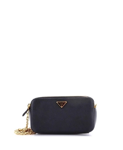 Pre-Owned Prada Mini Double Zip Wallet on Chain Crossbody Saffiano Leather