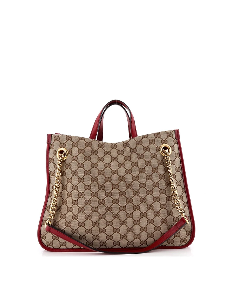 Pre-Owned Gucci Medium Horsebit 1955 Chain Tote Gg Canvas with Leather