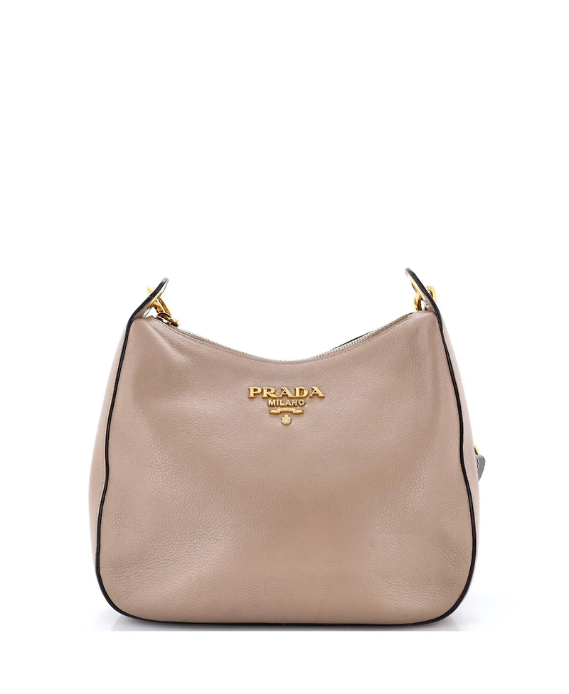 Pre-Owned Prada Medium Striped Strap Zip Hobo Vitello Daino