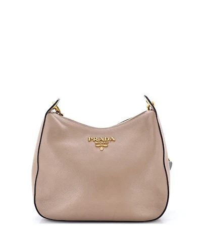 Pre-Owned Prada Medium Striped Strap Zip Hobo Vitello Daino