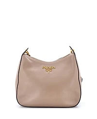 Pre-Owned Prada Medium Striped Strap Zip Hobo Vitello Daino