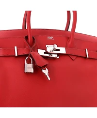 Pre-Owned Hermes Birkin 25 Handbag Red Epsom with Palladium Hardware