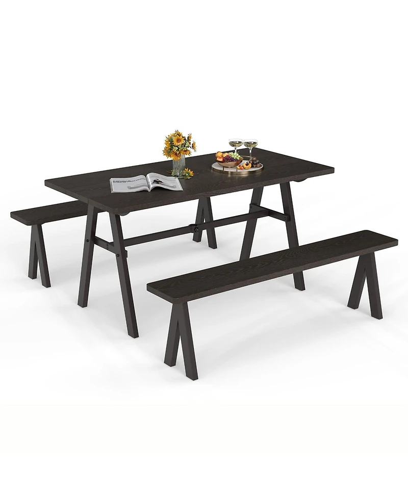 Gymax 3 Pieces Outdoor Picnic Table and Benches Set for 6 People 1.93'' Umbrella Hole