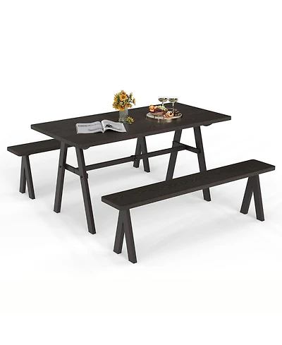 Gymax 3 Pieces Outdoor Picnic Table and Benches Set for 6 People 1.93'' Umbrella Hole