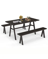 Gymax 3 Pieces Outdoor Picnic Table and Benches Set for 6 People 1.93'' Umbrella Hole
