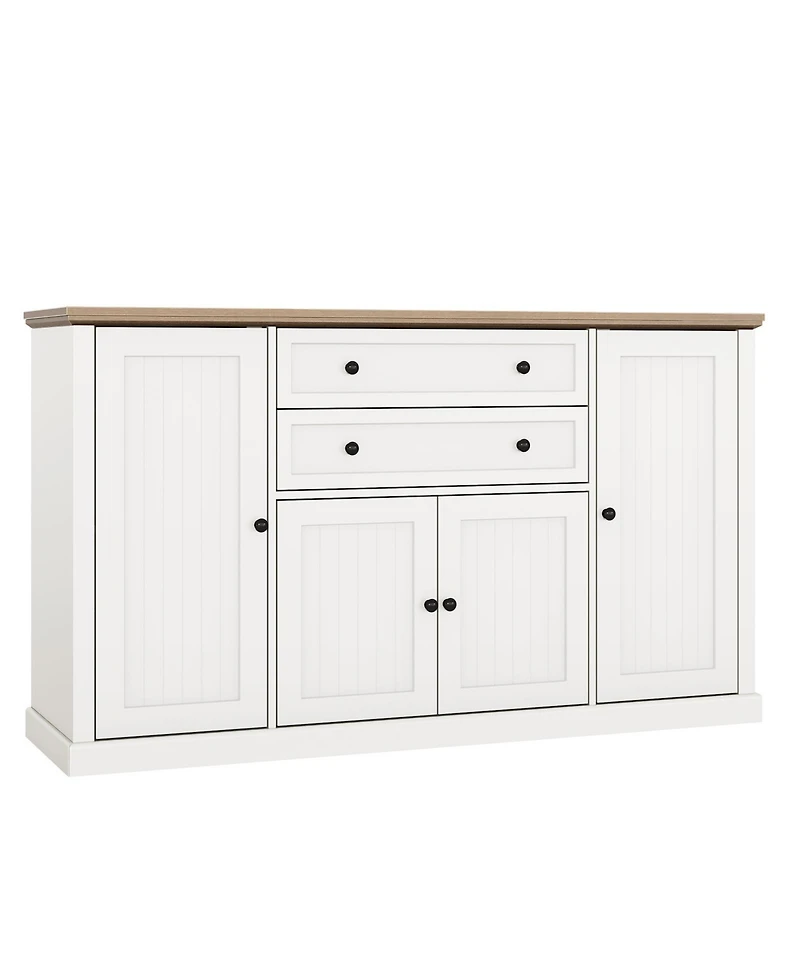 58" Farmhouse Sideboard Buffet Cabinet with 2 Drawers and 4 Barn Doors, Coffee Bar Console