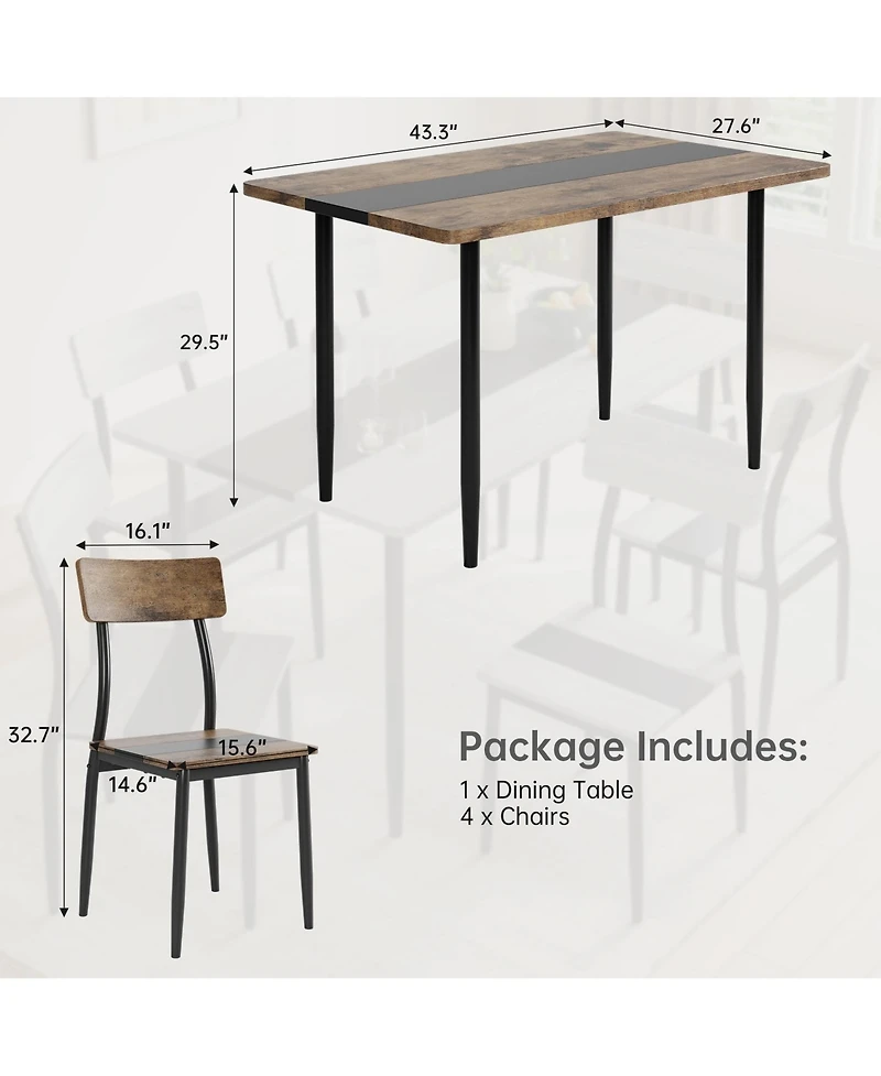 Dining Table Set for 4, 5-Piece Kitchen Set with Metal Frame and Mdf Board, Two-Tone Splicing Desktop, for Apartment, Kitchen, Dining Room