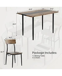 Dining Table Set for 4, 5-Piece Kitchen Set with Metal Frame and Mdf Board, Two-Tone Splicing Desktop, for Apartment, Kitchen, Dining Room