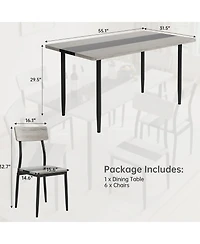Dining Table Set for 6, 7-Piece Kitchen Set with Metal Frame and Mdf Board, Two-Tone Splicing Desktop, for Apartment, Kitchen, Dining Room