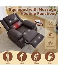 Manual Recliner Chair for Adults Heat Massage, 135 degrees Adjustable Backrest Pu Leather Wide-Seat Lounge Armchair with Side Pockets for Living Room