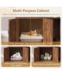 Cat Tree with Litter Box Enclosure Cat Tower Cabinet Furniture, Modern Indoor Wooden Cabinet with Sisal Scratching Post Plush Perch Elevated Platform