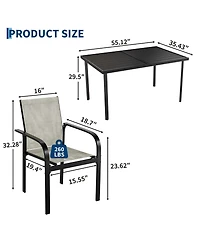 7 Piece Patio Dining Set for 6, Metal Outdoor Furniture Set with Rectangle Table and 6 Ergonomic Breathable Armchairs for Yard, Balcony, Poolside