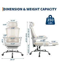 Office Chair Ergonomic High Back Mesh with Adjustable Headrest Lumbar Support Retractable Footrest 350 lbs Capacity Swivel Desk Chair for Home Office