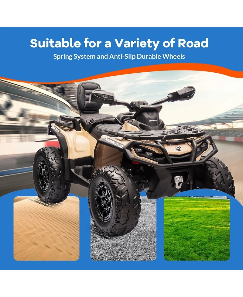 12V 2-Seater Kids Electric Atv Ride-On with Remote Control Led Lights Music Spring Suspension for Ages 3-8