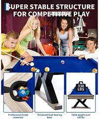 7 Ft Pool Table, Metal K-Leg Billiard Table, with 2 Cues, 16 Balls, Chalk, Triangle and Brush, Modern Finish, for Home Game Room, Family Entertainment