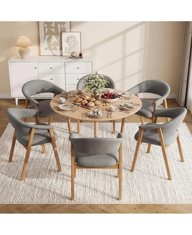 Dining Chairs Set of 6, Chenille Armchair, Upholstered Kitchen Chairs Wooden Legs Curved Backrest, Modern Chair for Dining Room Kitchen Living Room