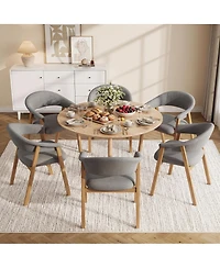 Dining Chairs Set of 6, Chenille Armchair, Upholstered Kitchen Chairs Wooden Legs Curved Backrest, Modern Chair for Dining Room Kitchen Living Room