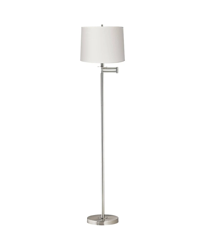 360 Lighting Modern Floor Lamp Swing Arm 60.5" Tall Brushed Nickel White Hardback Drum Shade for Living Room Reading Bedroom