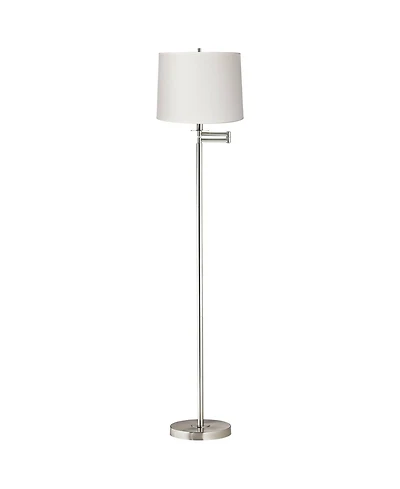 360 Lighting Modern Floor Lamp Swing Arm 60.5" Tall Brushed Nickel White Hardback Drum Shade for Living Room Reading Bedroom