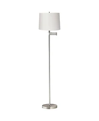 360 Lighting Modern Floor Lamp Swing Arm 60.5" Tall Brushed Nickel White Hardback Drum Shade for Living Room Reading Bedroom