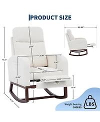 Nursery Glider Rocking Chair with Adjustable High Back, Side Pocket, Stuffed Animal Upholstered Nursing Rocker with Solid Wood Base for LIving Room